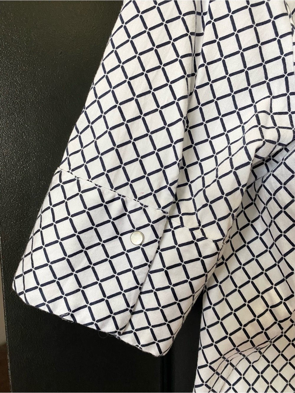 New York & Company White Shirt with Navy Geometric Print - Women's Button-Down - Picture 3 of 4